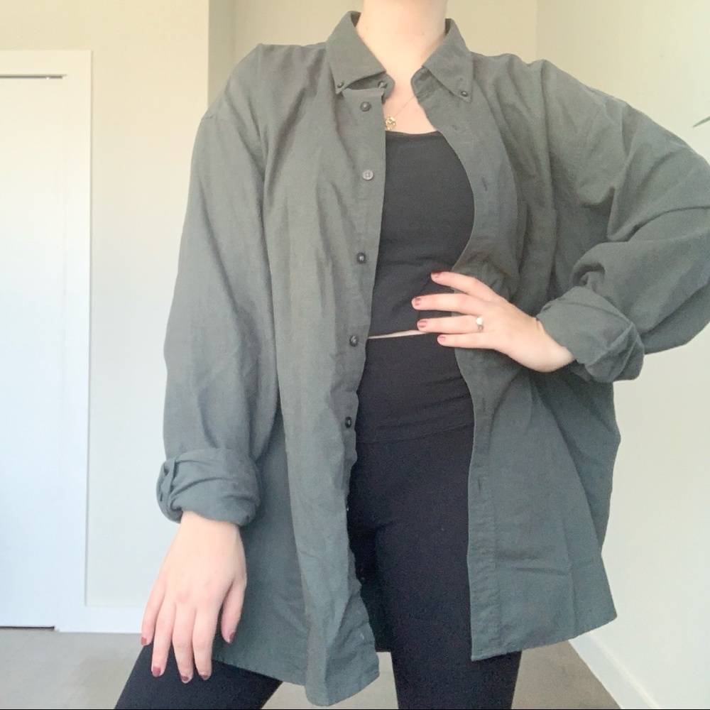 ❤️Vintage Bill Bass Gray Green Button Down Shirt Shacket Oversized